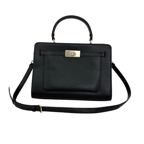Coach Lane Carryall Top Handle Bag Satchel Tote Pebble Leather Black C8211 - Picture 1 of 14